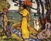 莫里斯巴西加斯特 - A Lady in Yellow in the Park